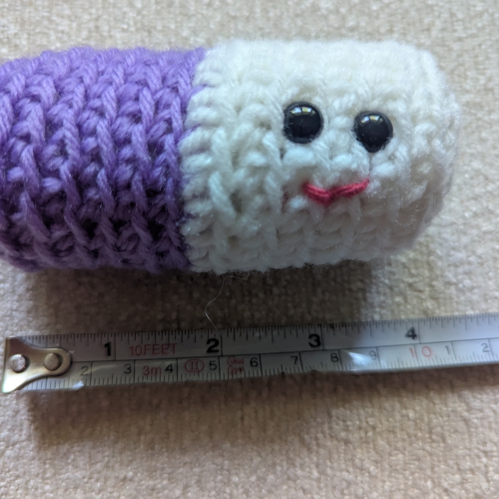 Purple and White Crochet pill Smiling Plush